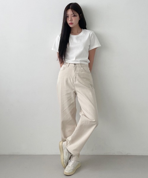 muahmuah(ムーアムーア)の「A'GEM/9 × .kom 『muah muah/ムーアムーア』 LOGO STITCH WIDE BANDING PANTS/ロゴステッチ ワイドバンディングパンツ(その他パンツ・レディース・アイボリー/ブラック・S/M)」の14枚目の写真