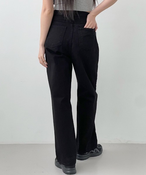 muahmuah(ムーアムーア)の「A'GEM/9 × .kom 『muah muah/ムーアムーア』 LOGO STITCH WIDE BANDING PANTS/ロゴステッチ ワイドバンディングパンツ(その他パンツ・レディース・アイボリー/ブラック・S/M)」の7枚目の写真