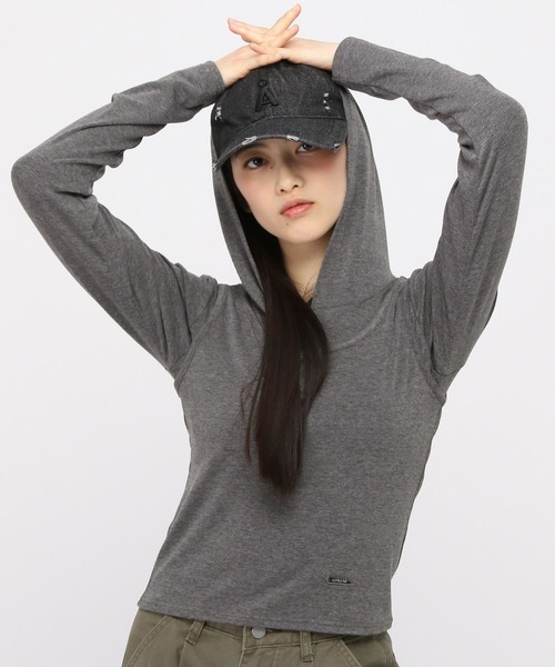 3.3 Field Trip （3.3フィールドトリップ）の「3.3 Field Trip／フード付きレイヤーロングスリーブ（Tシャツ/カットソー・レディース・ブルー/チャコール・FREE）」の22枚目の写真