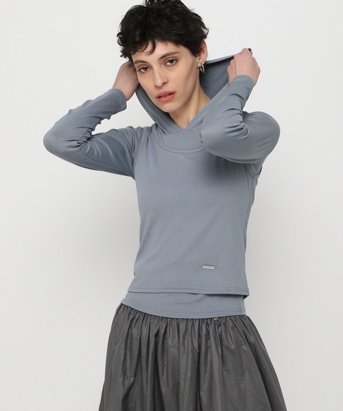 3.3 Field Trip （3.3フィールドトリップ）の「3.3 Field Trip／フード付きレイヤーロングスリーブ（Tシャツ/カットソー・レディース・ブルー/チャコール・FREE）」の4枚目の写真