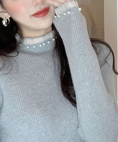 【美品✨】ルネ　トップス　ニット　フリル　パール　2021年　34 美品✨】ルネ トップス ニット フリル パール 2021年 34
