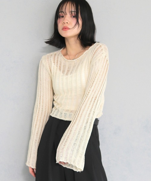 シェリエ　sheller 新品未使用　ニット cheriella】メッシュ風ルーズニット ショート丈トップス（ニット