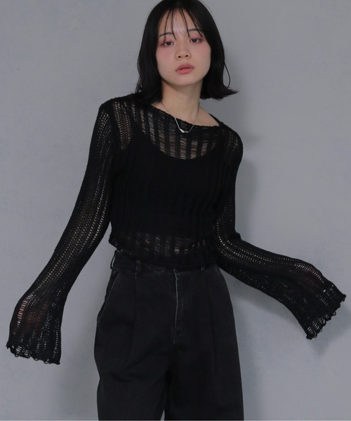 セール】【cheriella】メッシュ風ルーズニット ショート丈
