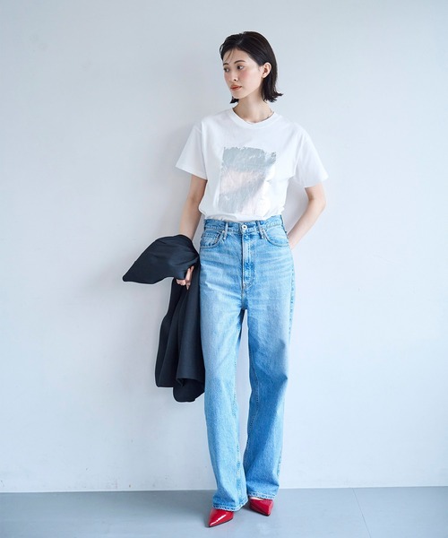 meilmada(メイルマダ)の「箔プリントTシャツ(Tシャツ/カットソー・レディース・ホワイト/チャコールグレー・FREE)」の5枚目の写真