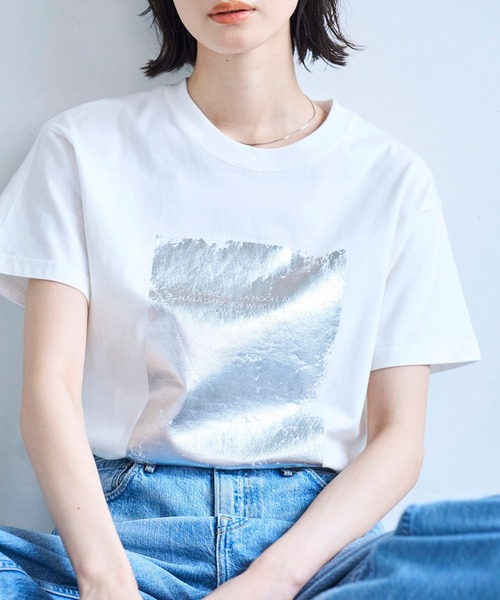 meilmada(メイルマダ)の「箔プリントTシャツ(Tシャツ/カットソー・レディース・ホワイト/チャコールグレー・FREE)」の8枚目の写真