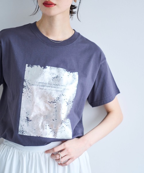 meilmada(メイルマダ)の「箔プリントTシャツ(Tシャツ/カットソー・レディース・ホワイト/チャコールグレー・FREE)」の10枚目の写真