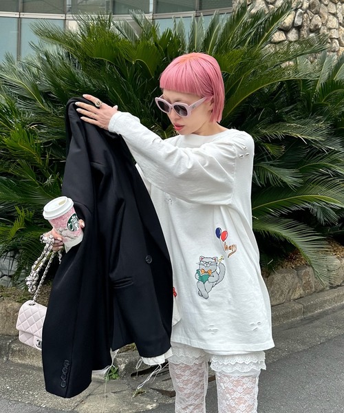 Alley Tokyo(アリートーキョー)の「落書きいっぱいヴィンテージっぽロンT(Tシャツ/カットソー・レディース・オフホワイト/スミクロ・FREE)」の17枚目の写真