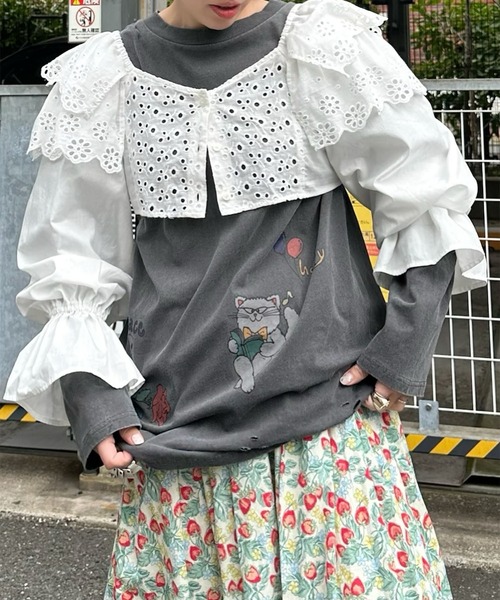 Alley Tokyo(アリートーキョー)の「落書きいっぱいヴィンテージっぽロンT(Tシャツ/カットソー・レディース・オフホワイト/スミクロ・FREE)」の13枚目の写真