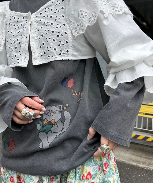 Alley Tokyo(アリートーキョー)の「落書きいっぱいヴィンテージっぽロンT(Tシャツ/カットソー・レディース・オフホワイト/スミクロ・FREE)」の11枚目の写真