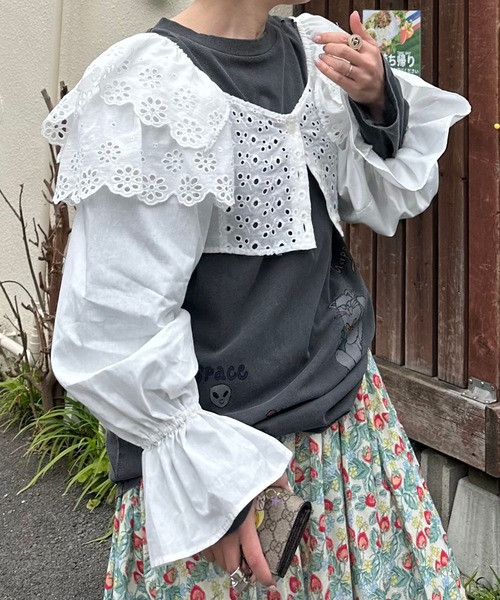 Alley Tokyo(アリートーキョー)の「落書きいっぱいヴィンテージっぽロンT(Tシャツ/カットソー・レディース・オフホワイト/スミクロ・FREE)」の5枚目の写真