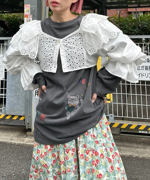 Alley Tokyo(アリートーキョー)の「落書きいっぱいヴィンテージっぽロンT(Tシャツ/カットソー・レディース・オフホワイト/スミクロ・FREE)」の7枚目の写真