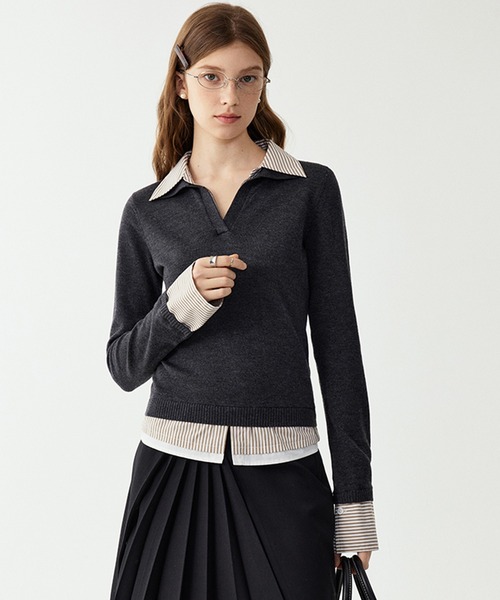 ストライプシャツデザイン スキッパートップス FC25S026【Fano Studios