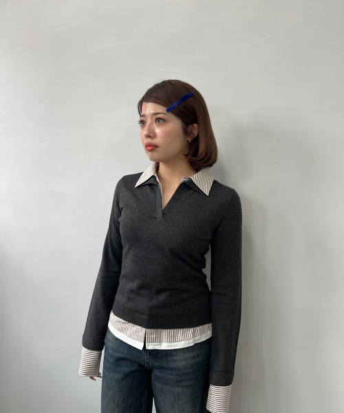 ストライプシャツデザイン スキッパートップス FC25S026【Fano Studios