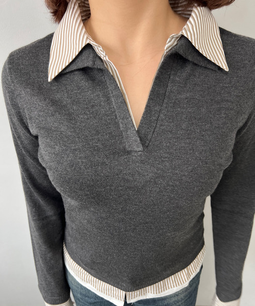 トップス ferrariminons ストライプシャツデザイン スキッパートップス FC25S026【Fano Studios