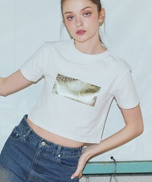 シルバー箔プリントコンパクトTシャツ