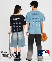 DOUBLE NAME | MLB×PEANUTSコラボ POPCORN BIG TEE/ドジャース・ヤンキース・カブス・パドレス・メッツ/ピーナッツ/ユニセックス(Tシャツ/カットソー)