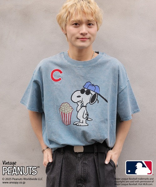 MLB×PEANUTSコラボ POPCORN BIG TEE スヌーピー DOUBLE NAME tシャツ MLB×PEANUTSコラボ POPCORN BIG TEE