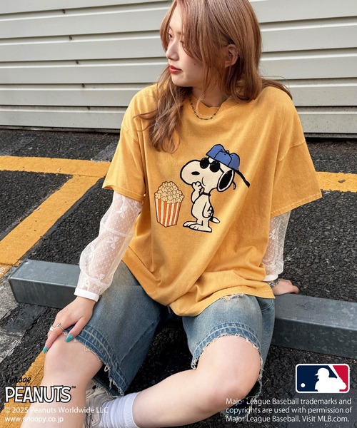 DOUBLE NAME(ダブルネーム)の「MLB×PEANUTSコラボ POPCORN BIG TEE/ドジャース・ヤンキース・カブス・パドレス・メッツ/ピーナッツ/ユニセックス(Tシャツ/カットソー・レディース・オレンジ/ネイビー/ブラウン/ブラック/ブルー・FREE)」の9枚目の写真