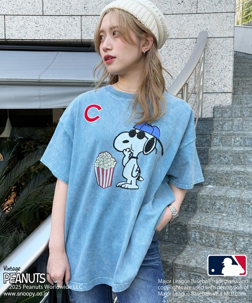 MLB×PEANUTSコラボ POPCORN BIG TEE/ドジャース・ヤンキース