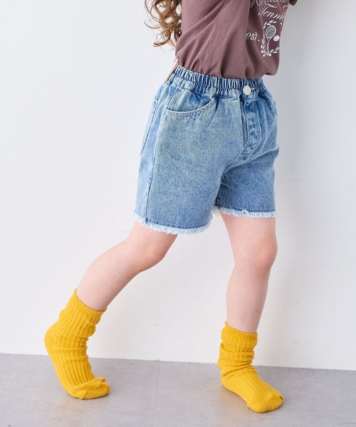 Piet（ピエット）の「【綿100%】裾フリンジ デニム ショートパンツ（その他パンツ・キッズ・ブルー/グレー・130/120/110/100）」の2枚目の写真