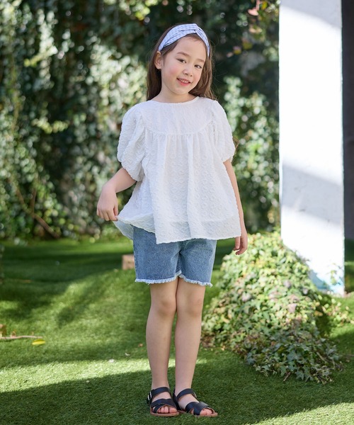 Piet（ピエット）の「【綿100%】裾フリンジ デニム ショートパンツ（その他パンツ・キッズ・ブルー/グレー・130/120/110/100）」の21枚目の写真