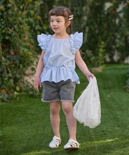 Piet（ピエット）の「【綿100%】裾フリンジ デニム ショートパンツ（その他パンツ・キッズ・ブルー/グレー・130/120/110/100）」の16枚目の写真