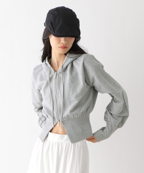 Heather(ヘザー)の「スリットWZIPフーディ 327126(パーカー・レディース・グレー/オートミール/ネイビー・FREE)」の1枚目の写真