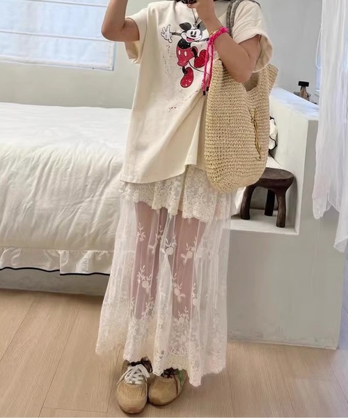 AMAJI(アマジ)の「レース×刺繍シアースカート(スカート・レディース・ホワイト/ブラック/アイボリー・FREE)」の9枚目の写真