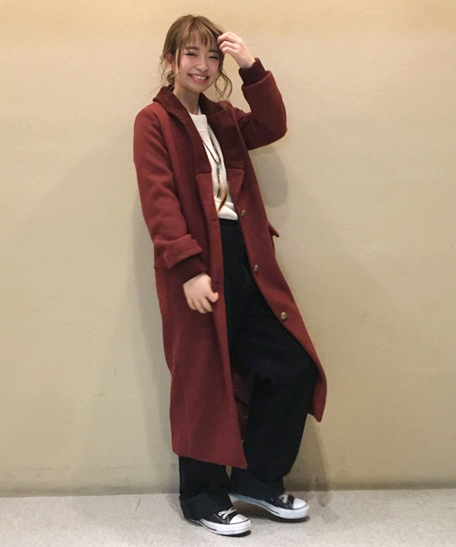 WHO'S WHO gallery(フーズフーギャラリー)の「【BURNINGMAN】リブロングコート(チェスターコート・レディース・チャコールグレー/キャメル/カーキ/ワインレッド・FREE)」の1枚目の写真