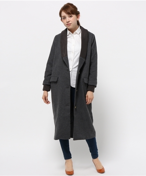 WHO'S WHO gallery(フーズフーギャラリー)の「【BURNINGMAN】リブロングコート(チェスターコート・レディース・チャコールグレー/キャメル/カーキ/ワインレッド・FREE)」の2枚目の写真