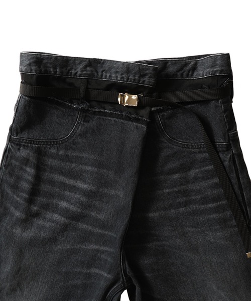 BTMK デニムパンツ KZ314 ブラック デニムパンツ｜Cross Leather Patch Baggy Denim Pants