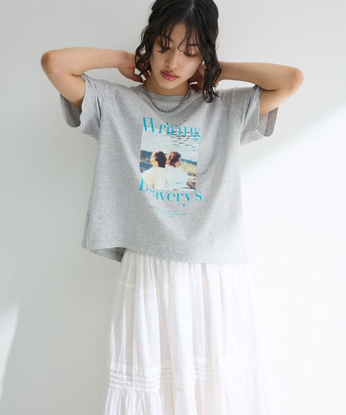 Green　Parks（グリーンパークス）の「フォトプリントボックスTシャツ（Tシャツ/カットソー・レディース・ネイビー/オフホワイト/杢グレー・FREE）」の4枚目の写真