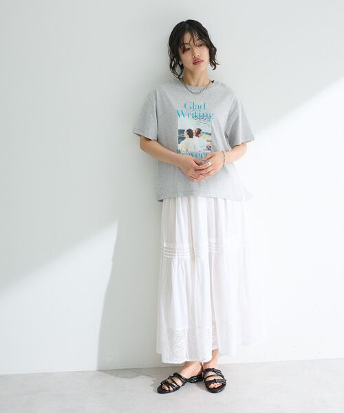 Green　Parks（グリーンパークス）の「フォトプリントボックスTシャツ（Tシャツ/カットソー・レディース・ネイビー/オフホワイト/杢グレー・FREE）」の5枚目の写真