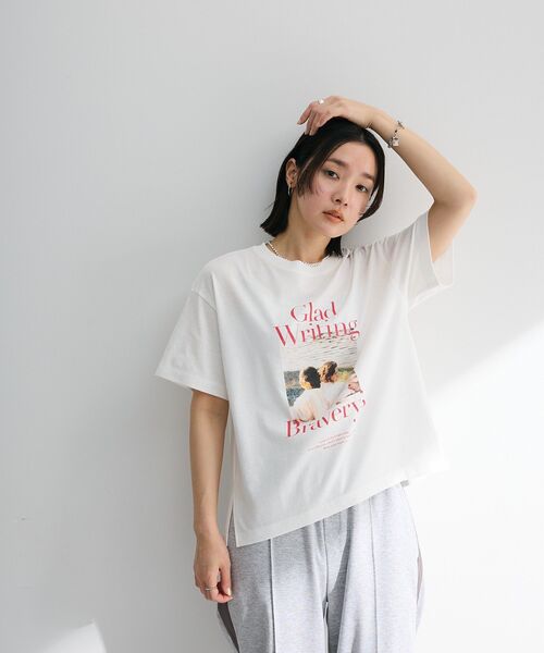 Green　Parks（グリーンパークス）の「フォトプリントボックスTシャツ（Tシャツ/カットソー・レディース・ネイビー/オフホワイト/杢グレー・FREE）」の16枚目の写真