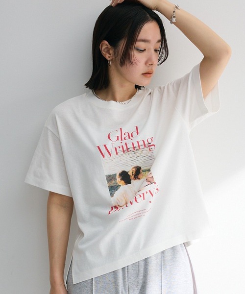 Green　Parks（グリーンパークス）の「フォトプリントボックスTシャツ（Tシャツ/カットソー・レディース・ネイビー/オフホワイト/杢グレー・FREE）」の2枚目の写真