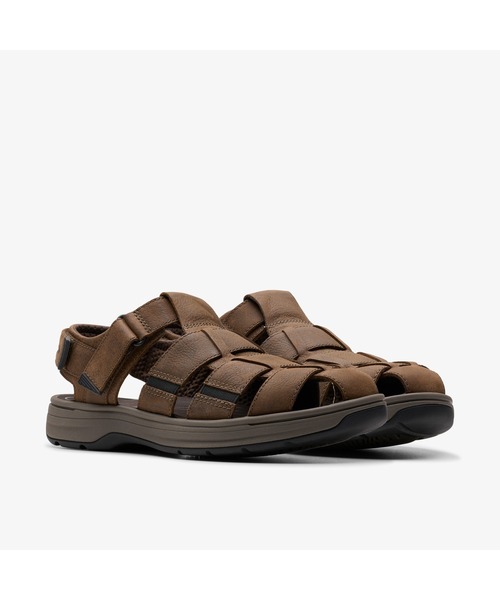 CLARKS ブラウン 軽量 サンダル レザー ベルクロ スニーカー セール】Saltway Cove / ソルトウェイコーブ(ダークブラウン