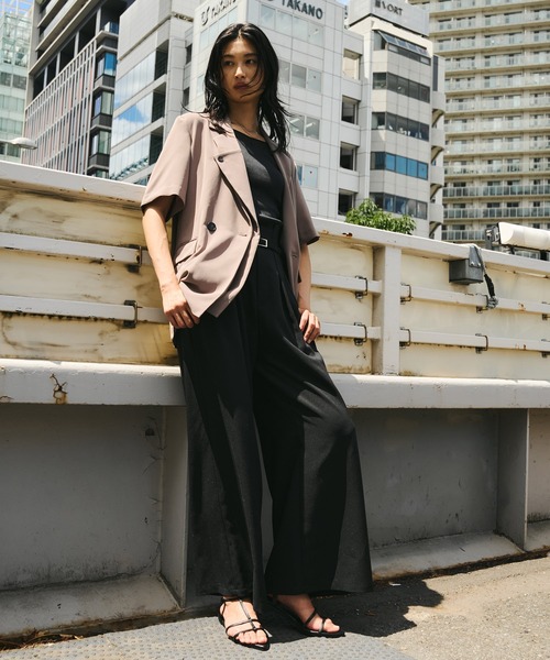 UNITED TOKYO（ユナイテッドトウキョウ）の「レイヤードハーフスリーブジャケット｜吸水速乾/防シワ/ストレッチ/冷房対策/オフィスカジュアル/サマージャケット/春服（テーラードジャケット・レディース・ブラック/ライトブラウン・FREE）」の11枚目の写真