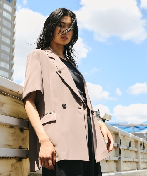 セール】レイヤードハーフスリーブジャケット｜吸水速乾/防シワ