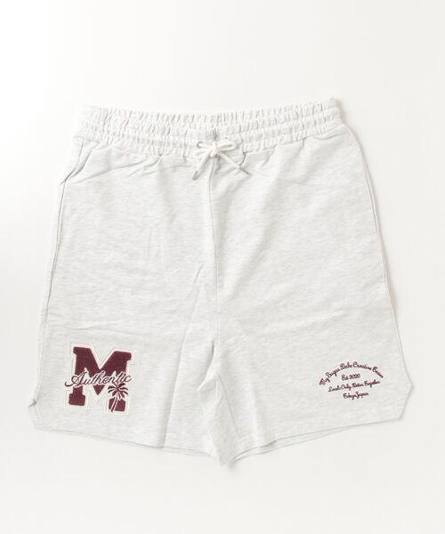 My sugar Babe（マイシュガーベイブ）の「M college logo wappen sweat shorts（スウェットパンツ・メンズ・杢グレー/グリーン・LARGE）」の2枚目の写真