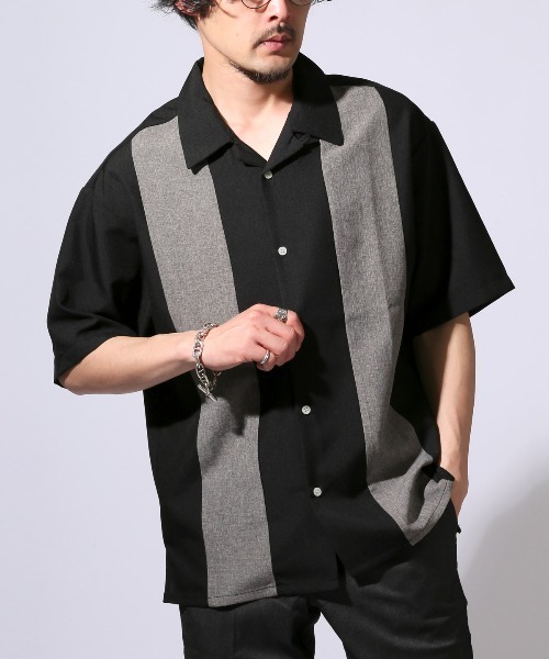 LUXSTYLE（ラグスタイル）の「切替開襟半袖シャツ（シャツ/ブラウス・メンズ・ブラック×グレー/ネイビー・L/XL/M）」の2枚目の写真