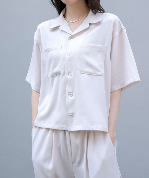 Nora Lily（ノラリリー）の「【Nora Lily】Open Collar Square Shirt【2】(UNISEX)（シャツ/ブラウス・メンズ・アイボリー/カーキ/チャコールグレー・FREE）」の2枚目の写真
