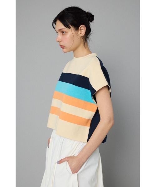 HeRIN.CYE 新品未使用品　タグ付き　ボーダーメッシュインナートップス HeRIN.CYE | Border mesh inner tops (Tシャツ・カットソー(長袖