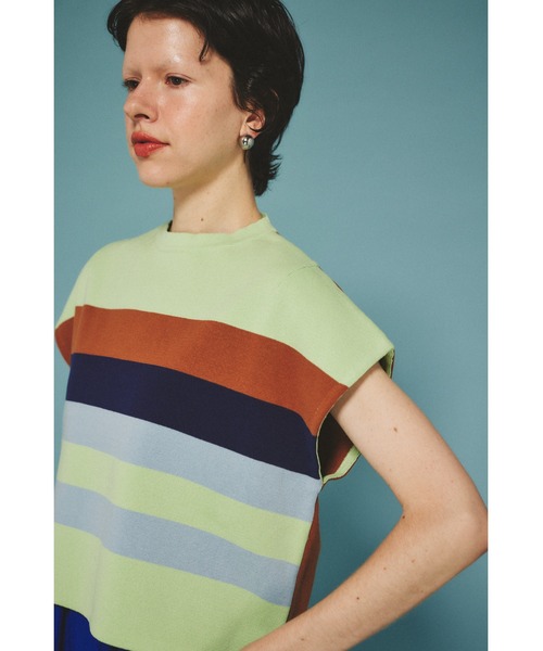 HeRIN.CYE 新品未使用品　タグ付き　ボーダーメッシュインナートップス HeRIN.CYE | Border mesh inner tops (Tシャツ・カットソー(長袖