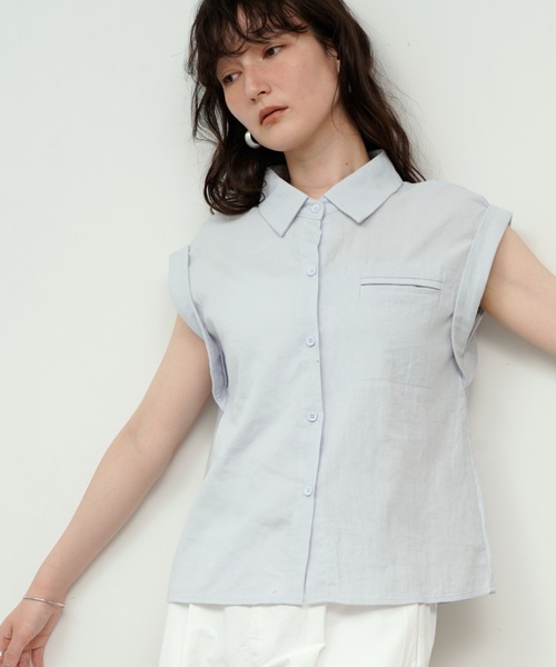 Double cuff French sleeve linen style shirt / ダブルカフ