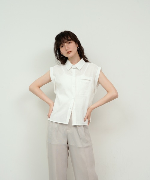 wafu/cip リネンワイドフレンチスリーブブラウス CIP