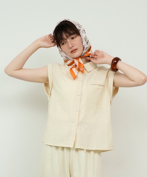 Double cuff French sleeve linen style shirt / ダブルカフ