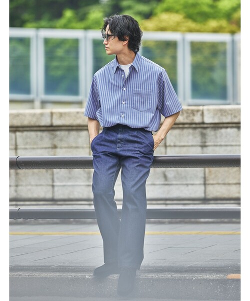 green label relaxing（グリーンレーベルリラクシング）の「ウォッシャブルトロ ジャストルーズ ストライプ 半袖 シャツ  -ストレッチ-（シャツ/ブラウス・メンズ・ホワイト/コバルトブルー/ロイヤルブルー・S/L/M/XL）」の6枚目の写真