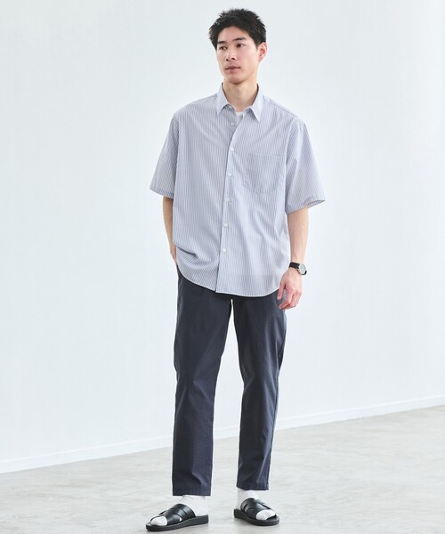green label relaxing（グリーンレーベルリラクシング）の「ウォッシャブルトロ ジャストルーズ ストライプ 半袖 シャツ  -ストレッチ-（シャツ/ブラウス・メンズ・ホワイト/コバルトブルー/ロイヤルブルー・S/L/M/XL）」の7枚目の写真