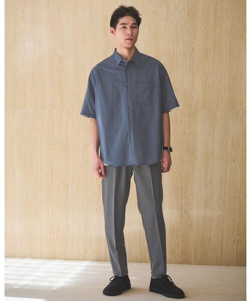 green label relaxing（グリーンレーベルリラクシング）の「ウォッシャブルトロ ジャストルーズ ストライプ 半袖 シャツ  -ストレッチ-（シャツ/ブラウス・メンズ・ホワイト/コバルトブルー/ロイヤルブルー・S/L/M/XL）」の8枚目の写真