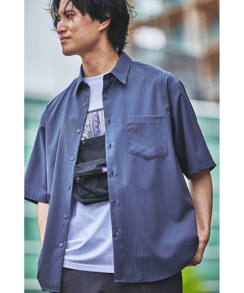 green label relaxing（グリーンレーベルリラクシング）の「ウォッシャブルトロ ジャストルーズ ストライプ 半袖 シャツ  -ストレッチ-（シャツ/ブラウス・メンズ・ホワイト/コバルトブルー/ロイヤルブルー・S/L/M/XL）」の9枚目の写真